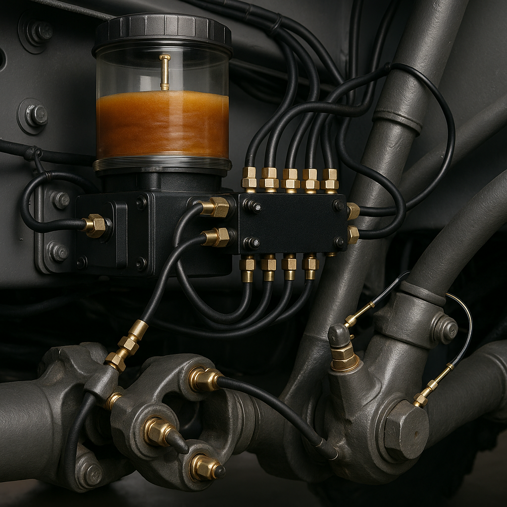 Sistema automático de lubricación instalado en camión de transporte pesado